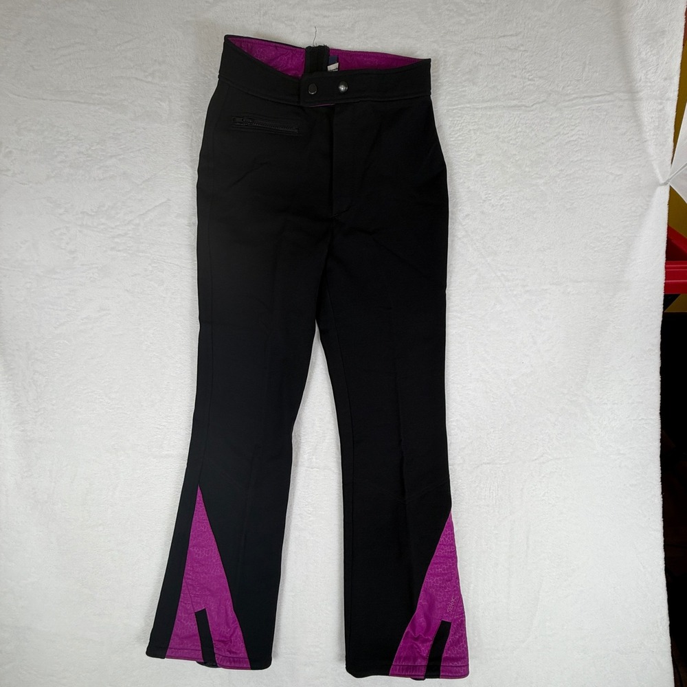 Serac Vintage Womens Ski Pants Black Magenta Purple Wool Blend Stirrup Size 8